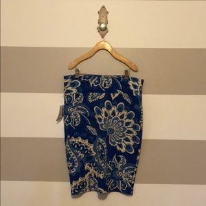 NWT blue and cream cassie pencil skirt XL